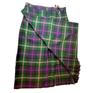 BLARNEY Woollen Mills Wool Pleated Plaid Skirt Size 14